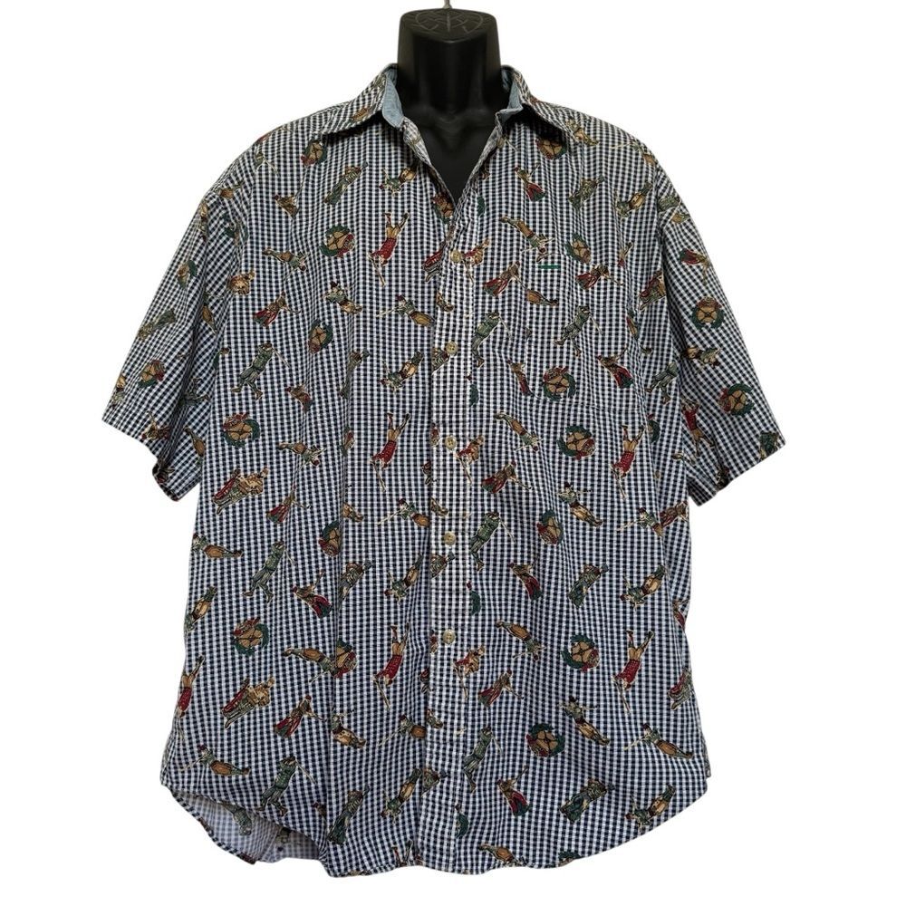 Vintage Tommy Hilfiger Checkered Golf Motif Short Sleeve Button Down Shirt Sz XL